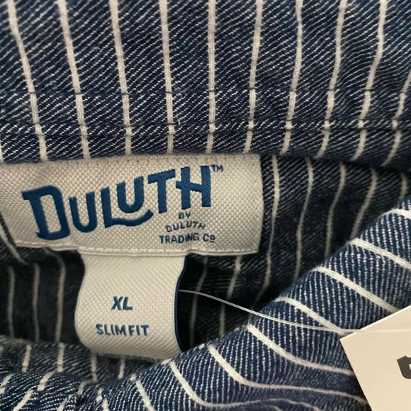 Men’s Duluth Blue Striped Button Down Pocket Long Sleeve Shirt XL Slim Fit - Picture 2 of 5